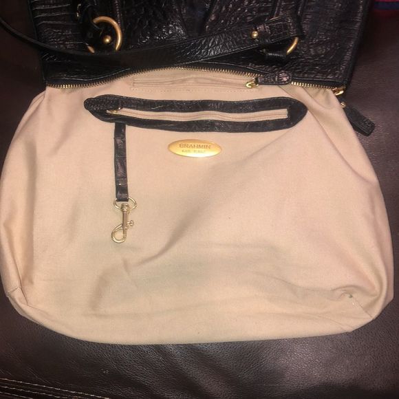 BRAHMIN Black Selma Croc Embossed Leather Pleated Shoulder Tote Bag Top Zipper - Picture 15 of 17